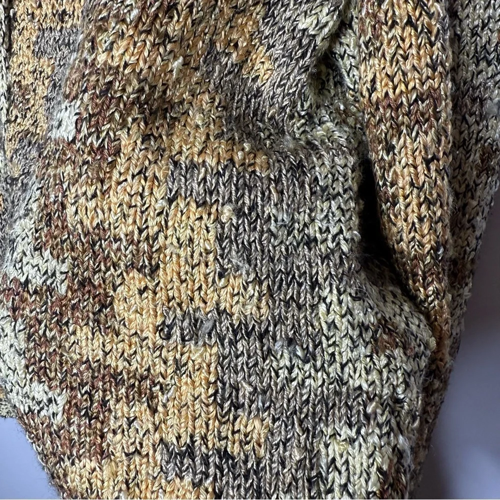 South Cotton Hand Knit Sweater Cardigan Brown Gold - Small - Picture 6 of 9